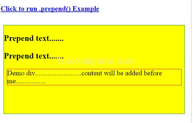 jQuery prepend Method example and Demo