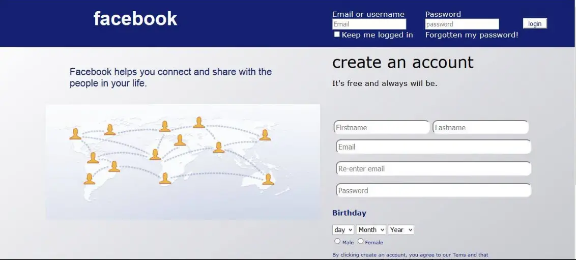 Facebook Style Registration Form Template Login Page